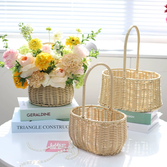 Panier en rotin pour bouquets de fleurs, panier-cadeau portable
