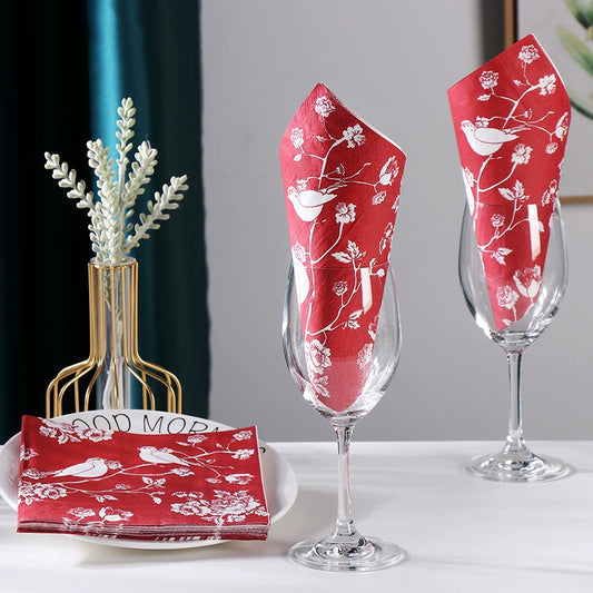 Serviettes de table à imprimé pie rouge de style chinois - 20 par paquet