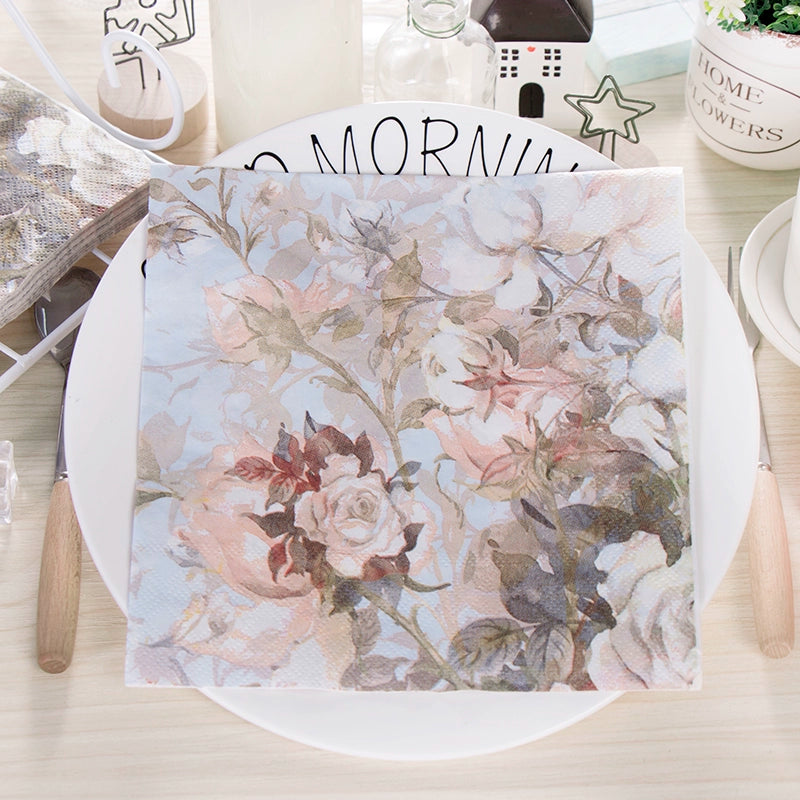 Serviettes de table en papier de soie à imprimé floral, papier de découpage DIY
