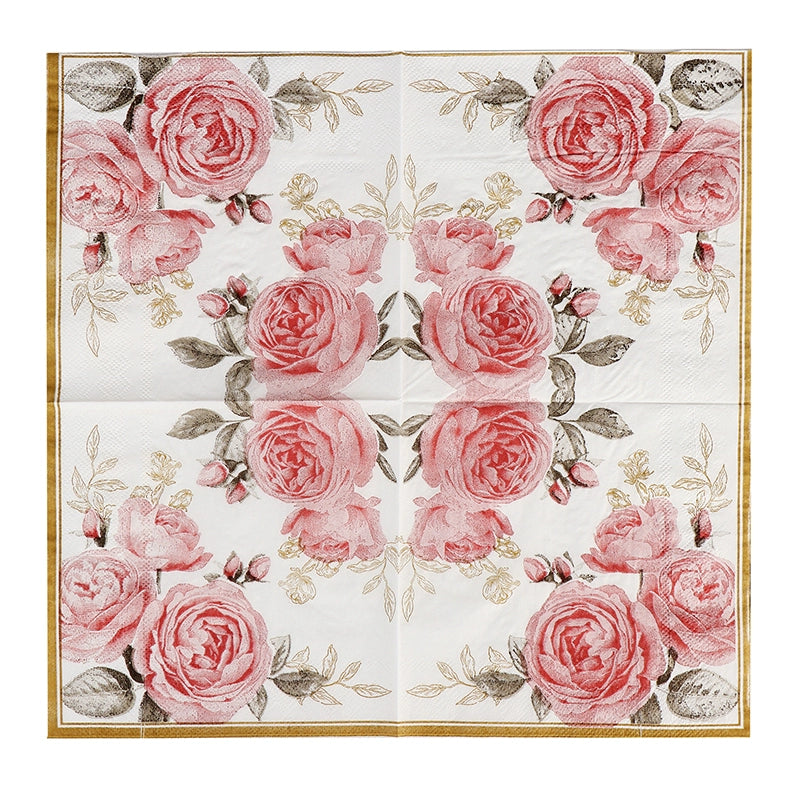 Serviettes de table à imprimé roses vintage - 20 par paquet