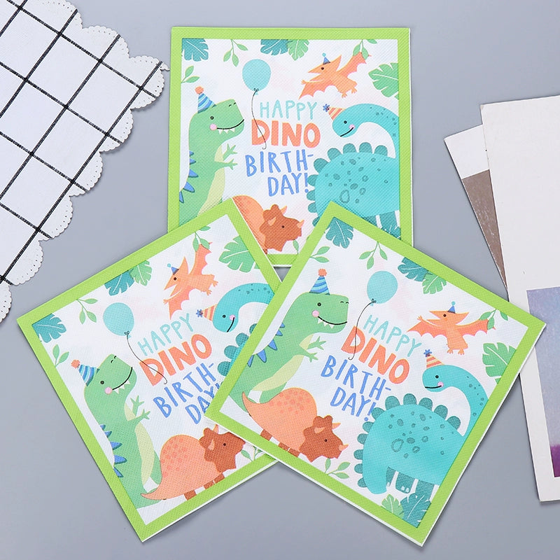 Serviettes en papier imprimées de dinosaures Serviettes colorées pour fête d'anniversaire