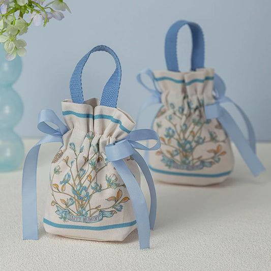Lot de 10 sacs cadeaux de mariage en tissu à cordon de serrage floral