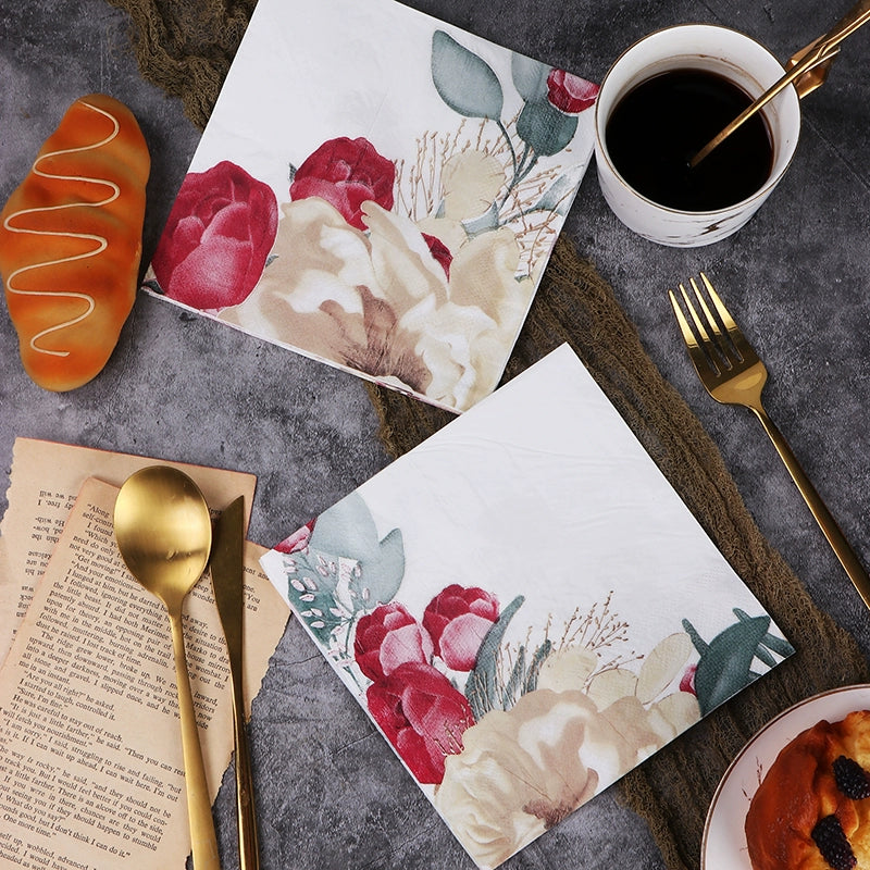 Serviettes à imprimé floral Mouchoirs Serviettes de table pour mariage