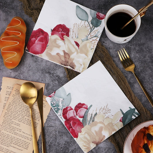 Serviettes à imprimé floral Mouchoirs Serviettes de table pour mariage