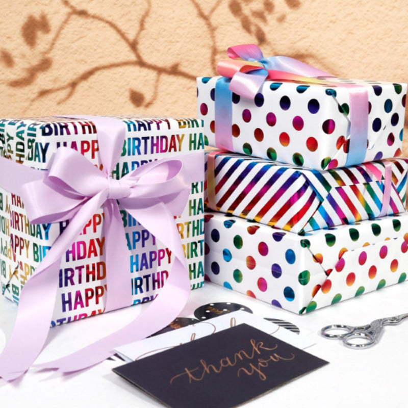 Papier d'emballage cadeau estampé doré Papier d'emballage pour boîte cadeau d'anniversaire