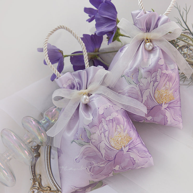 Lot de 10 sacs en soie à fleurs pour cadeau de mariage