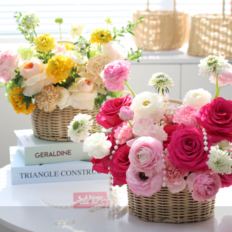 سلة خيزران سلة باقة زهور سلة هدايا محمولة