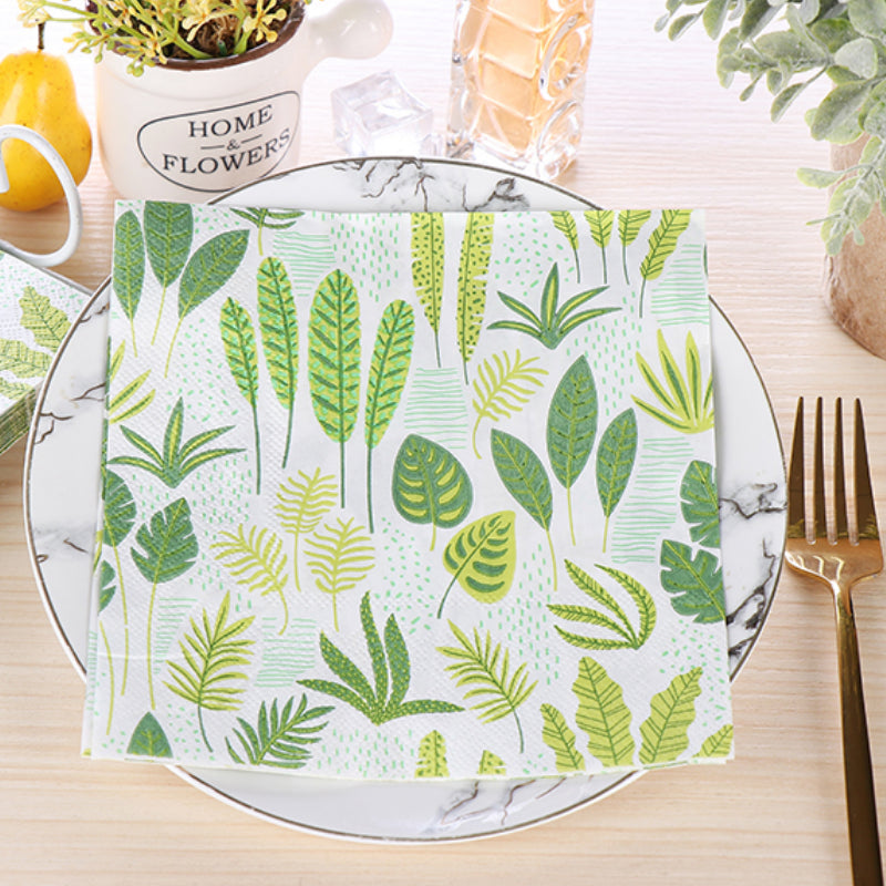 Green Leaf Print Napkins - 20 Per Package