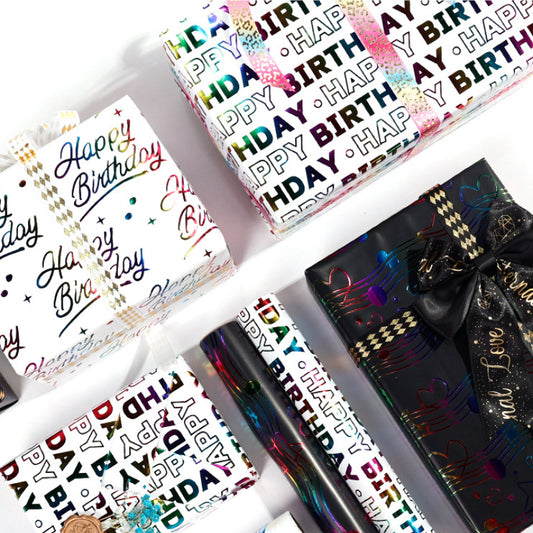 Papier d'emballage cadeau Papier d'emballage pour boîte cadeau d'anniversaire Papier cadeau estampé doré