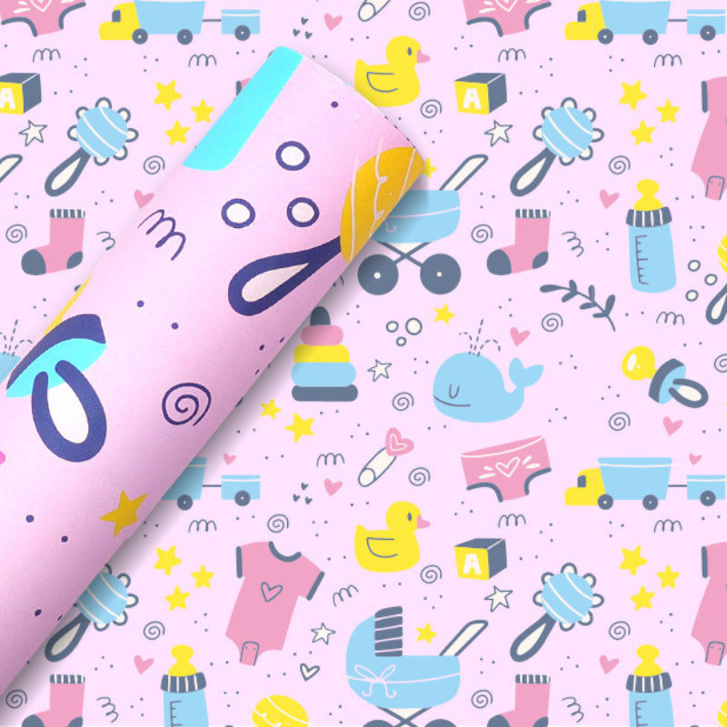 Papier de dessin animé Papier d'emballage cadeau rose Papier kraft Papier d'emballage d'anniversaire