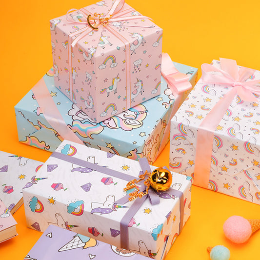 Papier d'emballage licorne pour boîte cadeau d'anniversaire de dessin animé