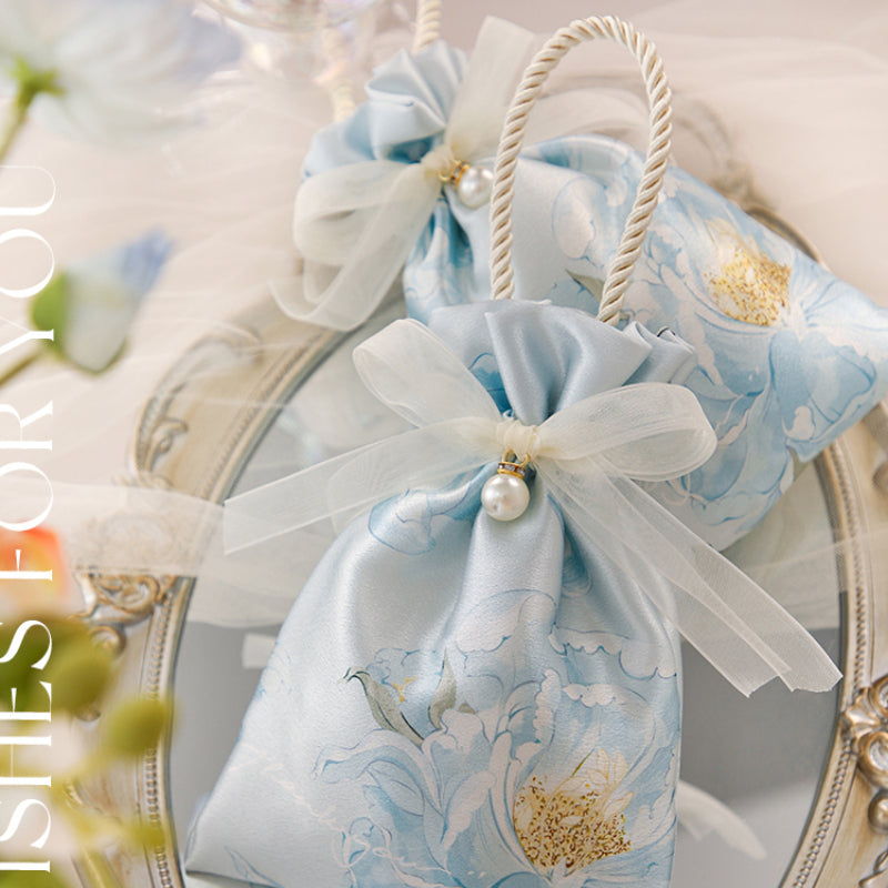 Lot de 10 sacs en soie à fleurs pour cadeau de mariage