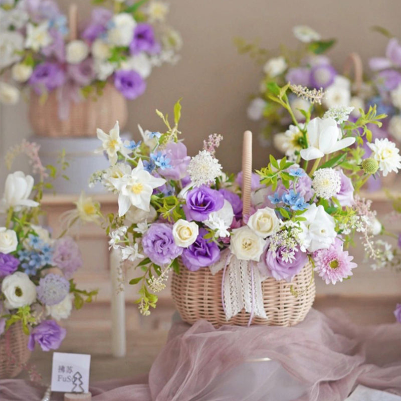 سلة خيزران سلة باقة زهور سلة هدايا محمولة