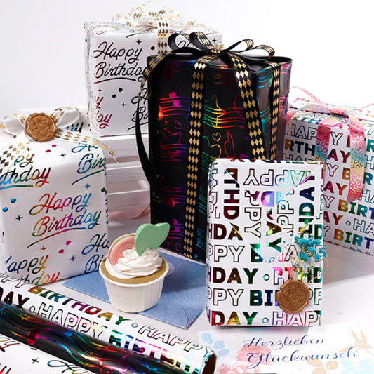 Papier d'emballage cadeau Papier d'emballage pour boîte cadeau d'anniversaire Papier cadeau estampé doré