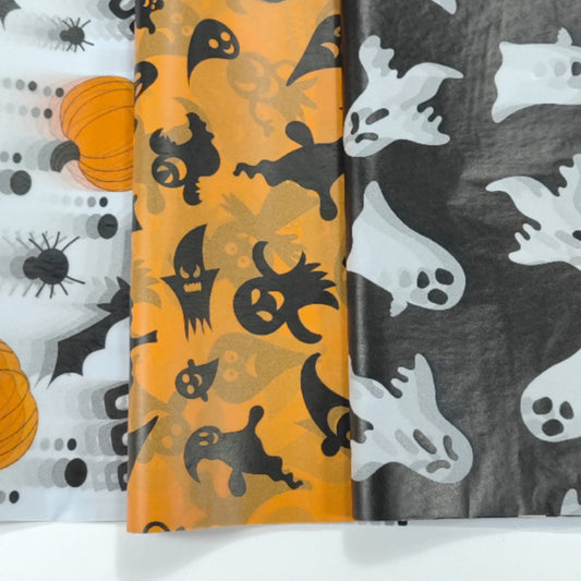 Papier d'emballage cadeau Halloween, papier de soie, fantôme, chauve-souris, citrouille