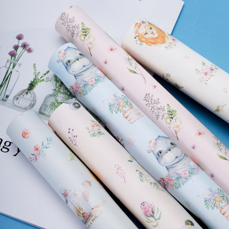 Papier d'emballage pour boîte cadeau d'anniversaire à motif animal et fleur