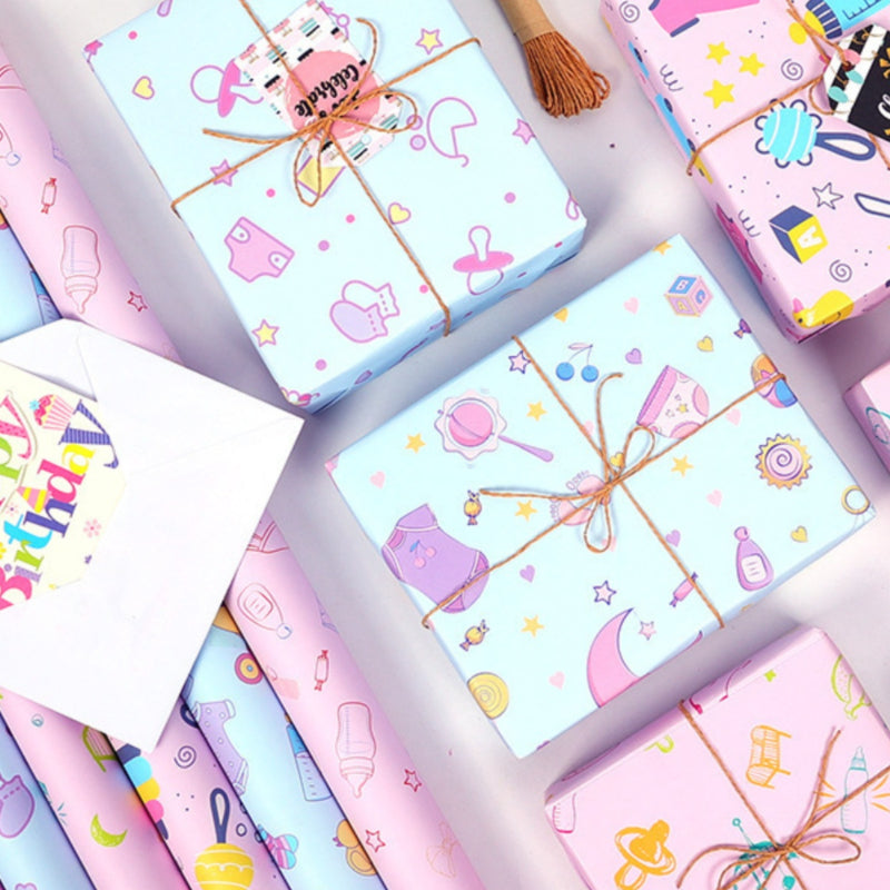 Papier de dessin animé Papier d'emballage cadeau rose Papier kraft Papier d'emballage d'anniversaire