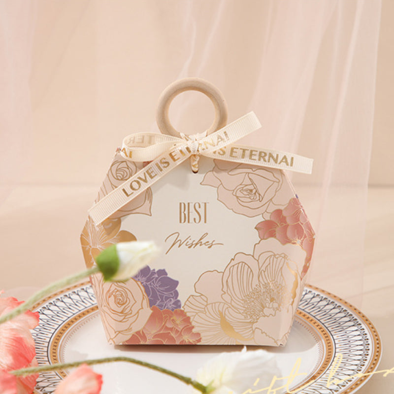 صندوق هدايا بتصميم خاتم خشبي وصندوق سكر وحقيبة تغليف هدايا الزفاف، عبوة من 20 قطعة