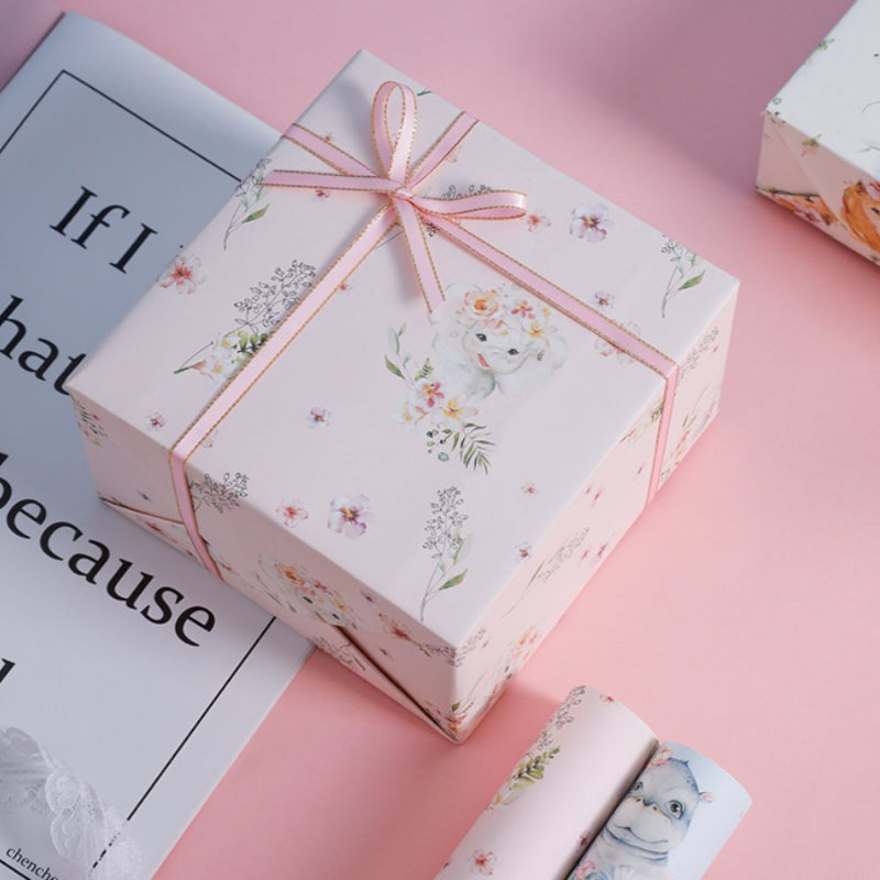 Papier d'emballage pour boîte cadeau d'anniversaire à motif animal et fleur