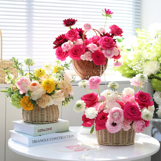 Panier en rotin pour bouquets de fleurs, panier-cadeau portable