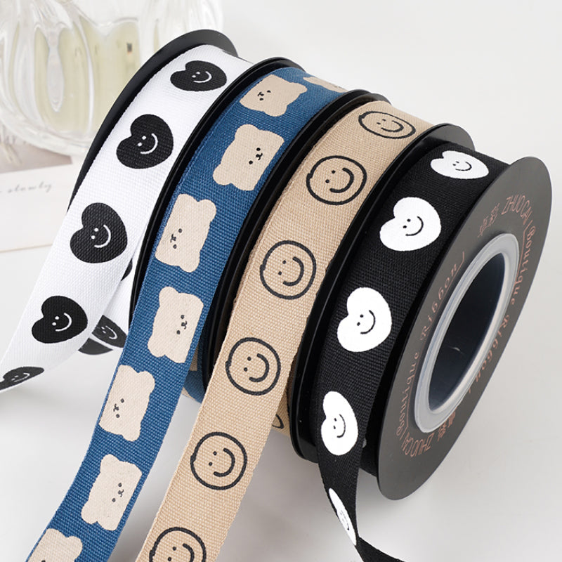 Ruban d'ours de dessin animé, ruban d'amour souriant, ruban d'emballage de boîte-cadeau de bouquet