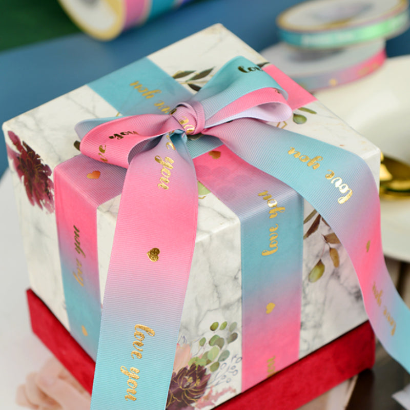 Ruban d'emballage cadeau de fleurs de Saint-Valentin de couleur dégradée de 22 m