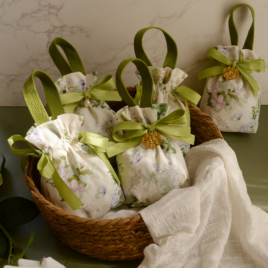 Lot de 10 sacs cadeaux de mariage en tissu avec cordon de serrage et fleurs