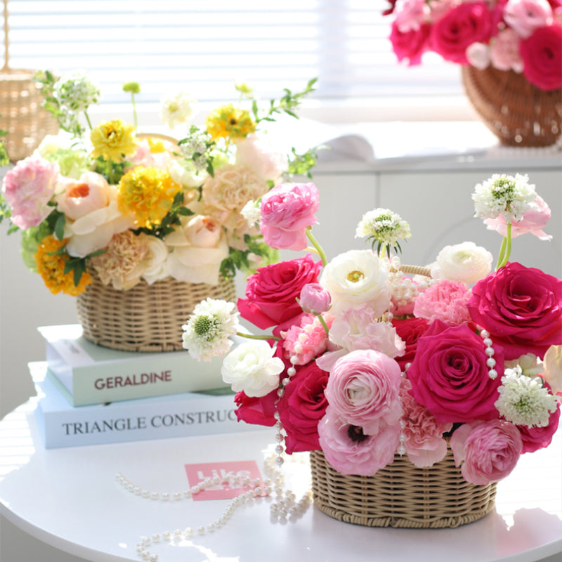 سلة خيزران سلة باقة زهور سلة هدايا محمولة