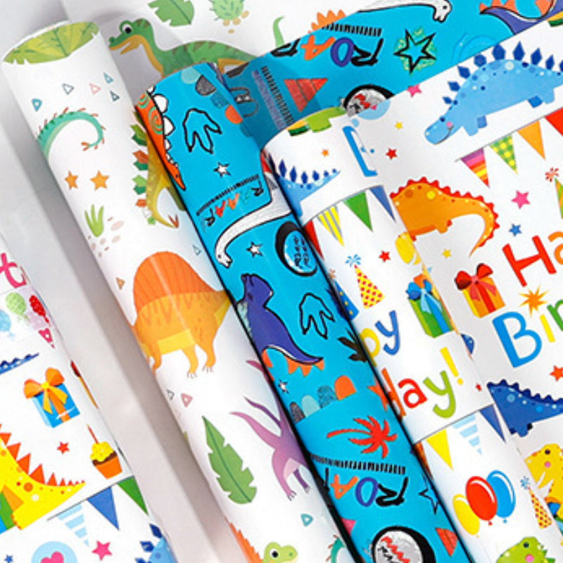 Dinosaur Wrapping Paper Cartoon Birthday Gift Wrap Paper