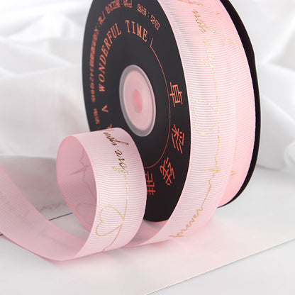 Gold Stamped Heartbeat Ribbon Gift Flower Baking Cake Packaging Ribbon (2.5cm X 45Meters)