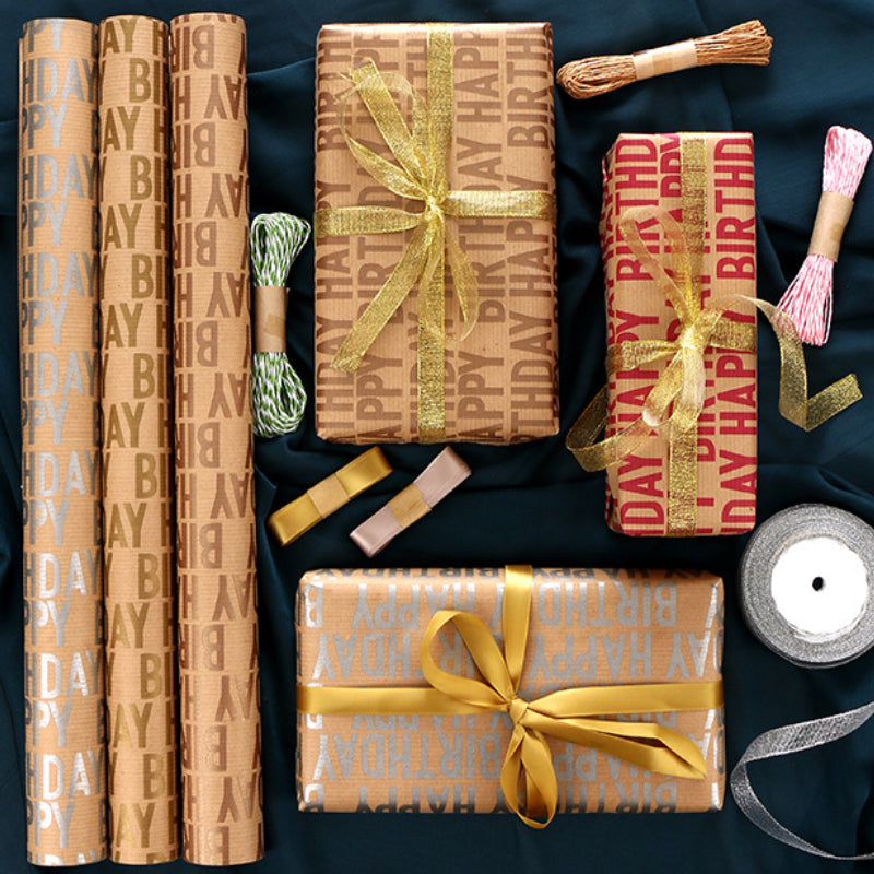 Retro Style Kraft Paper Happy Birthday Wrap Paper Bouquet Wrapping Paper