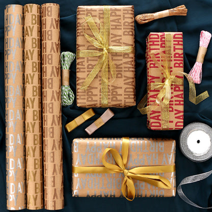 Retro Style Kraft Paper Happy Birthday Wrap Paper Bouquet Wrapping Paper