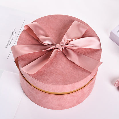 Round Velvet Flower Hat Box with Bowknot and Lid Luxury Gift Surprise Box