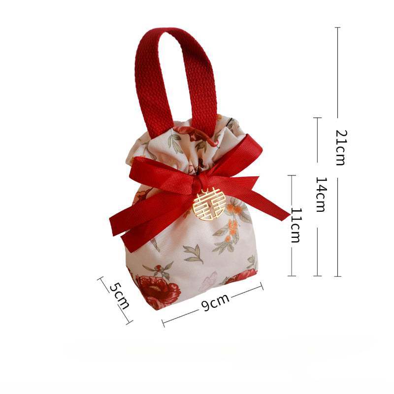 Flower Drawstring Cloth Wedding Gift Bags Pack 10