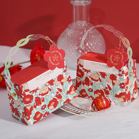 Wedding Candy Box Flower Pattern Design Handheld Gift Bags