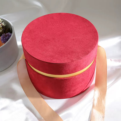 Round Velvet Flower Hat Box with Bowknot and Lid Luxury Gift Surprise Box