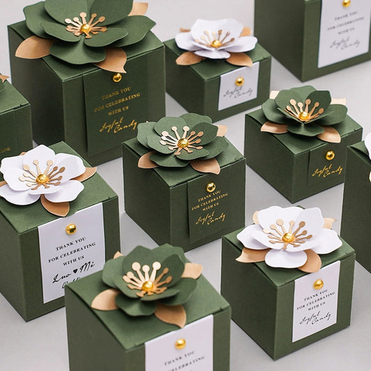 3D Flower Wedding Party Favor Square Gift Box Pack 20