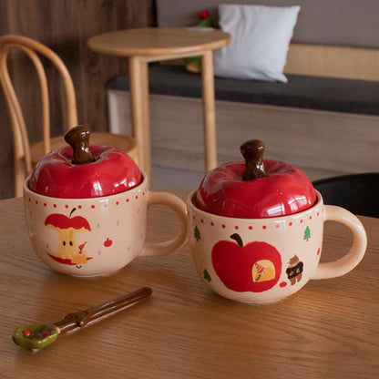 Ceramic Apple Coffee Cup Couple Water Cup with Lid Mug