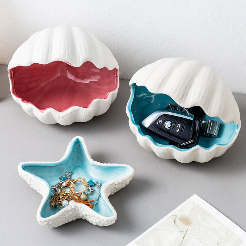 Ceramic Shell Storage Box Jewelry Box Conch Starfish Decorative Box