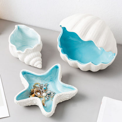 Ceramic Shell Storage Box Jewelry Box Conch Starfish Decorative Box