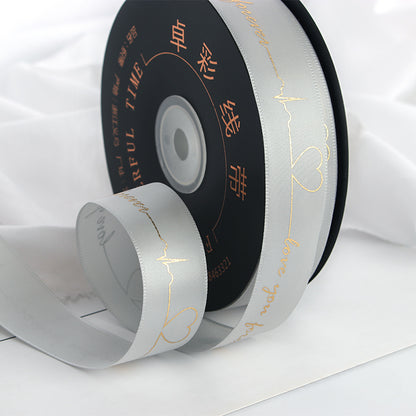 Gold Stamped Heartbeat Ribbon Gift Flower Baking Cake Packaging Ribbon (2.5cm X 45Meters)