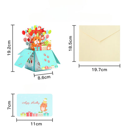 Cute Cat Box 3D Birthday Card Cartoon Blessing Message Card