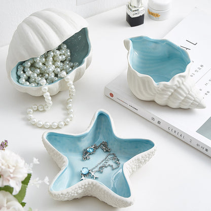 Ceramic Shell Storage Box Jewelry Box Conch Starfish Decorative Box