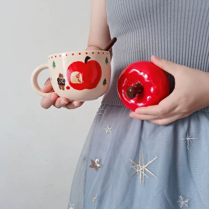 Ceramic Apple Coffee Cup Couple Water Cup with Lid Mug