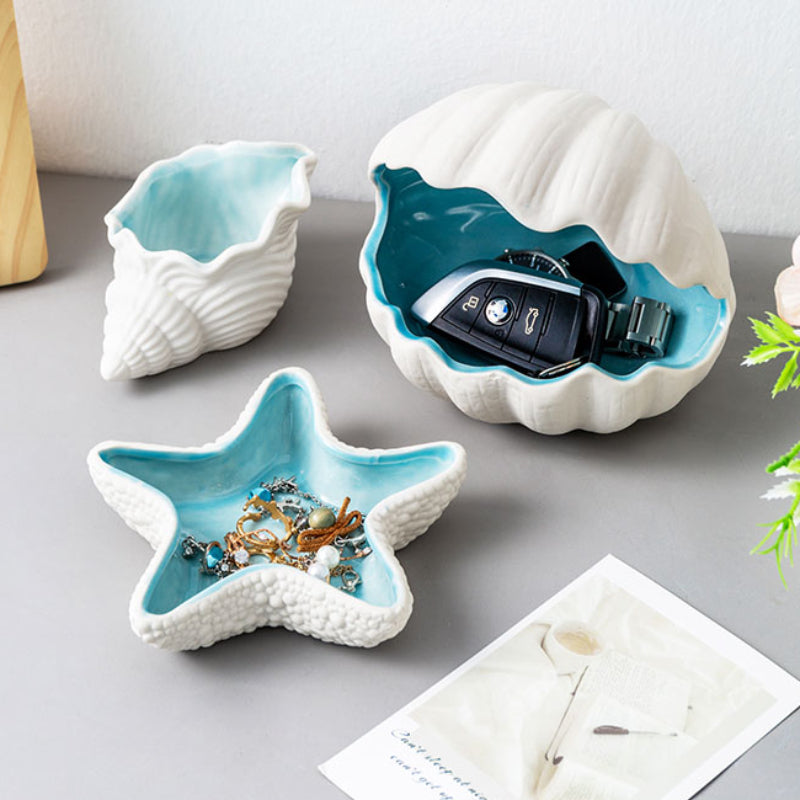 Ceramic Shell Storage Box Jewelry Box Conch Starfish Decorative Box