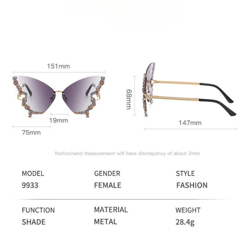 Large Frame Diamond Butterfly Sunglasses for Women