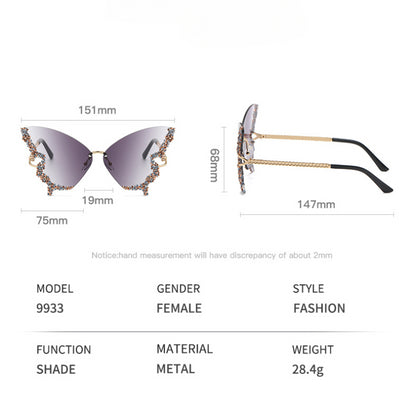 Large Frame Diamond Butterfly Sunglasses for Women