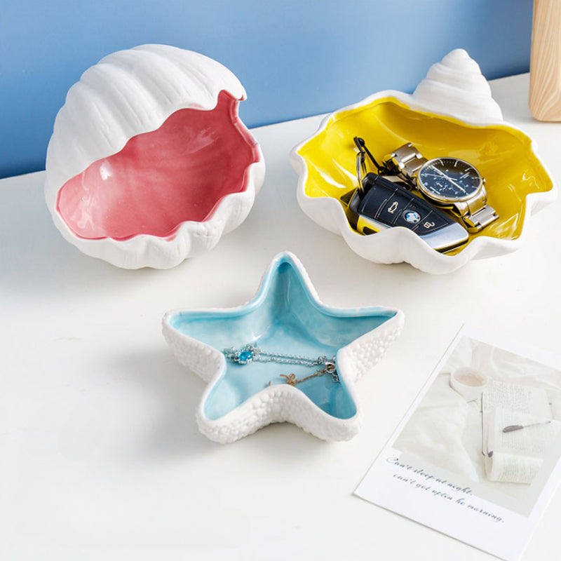 Ceramic Shell Storage Box Jewelry Box Conch Starfish Decorative Box