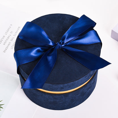 Round Velvet Flower Hat Box with Bowknot and Lid Luxury Gift Surprise Box