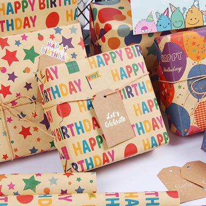 Retro Kraft Paper Children's Birthday Gift Wrapping Paper